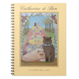 Espiral Caderno Amarelo Personalizado Gatos de Casamento