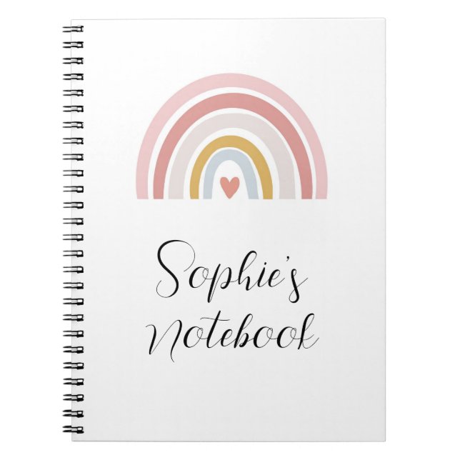 Espiral Caderno Arco-Íris Rosa – Nome Personalizado Volta  (Frente)