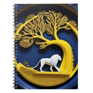 Espiral Caderno Árvore dourada emoldurando um leão branco