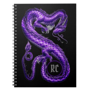 Espiral Caderno asiático roxo Monogrammed do dragão