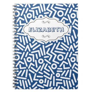 Espiral Caderno azul do teste padrão do monograma dos