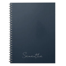 Caderno Azul Escuro de Nome Personalizado Elegante