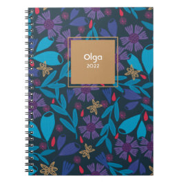 Espiral Caderno azul moderno floral personalizado 2023