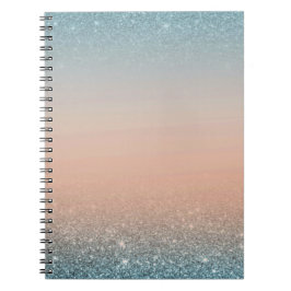 Espiral Caderno Azul Turquesa e Laranja com Brilho Azul