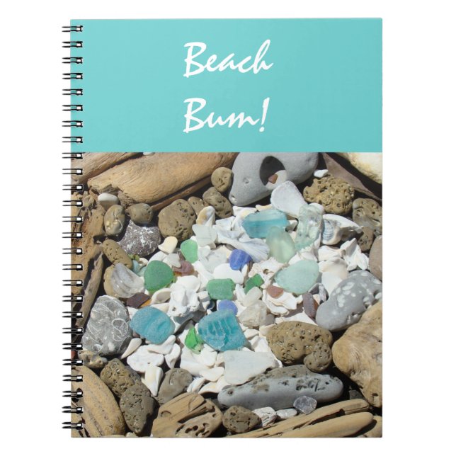 Espiral Caderno Beach Bum Conchas Fósseis Madeira Flutuant (Frente)