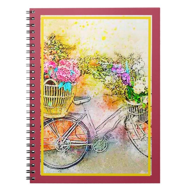 Espiral Caderno bicicleta e flores (Frente)