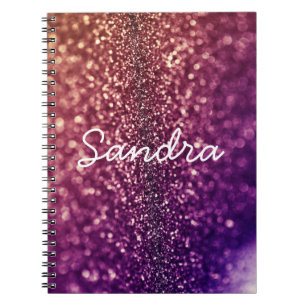 Espiral Caderno bling nomeado roxo do brilho de SANDRA