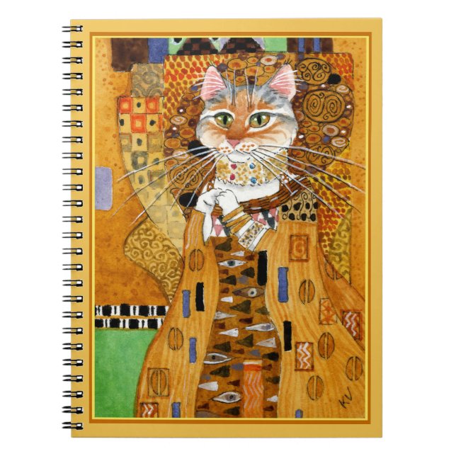 Espiral Caderno bonito da paródia do gato de Gustavo Klimt (Frente)