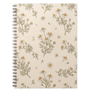 Espiral Caderno Botânico Floral de Camomila Vintage