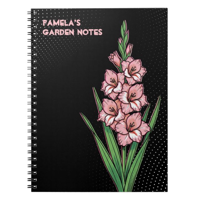 Espiral Caderno Botânico Gladiolus Pop Art Espada Neon (Frente)