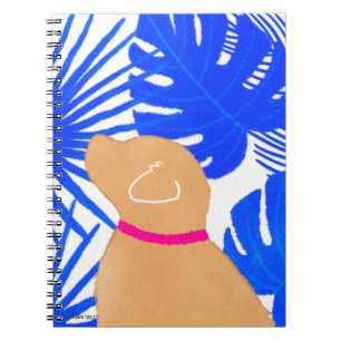 Espiral Caderno Cachorro Amarelo Ilha Tropical Branca Azul