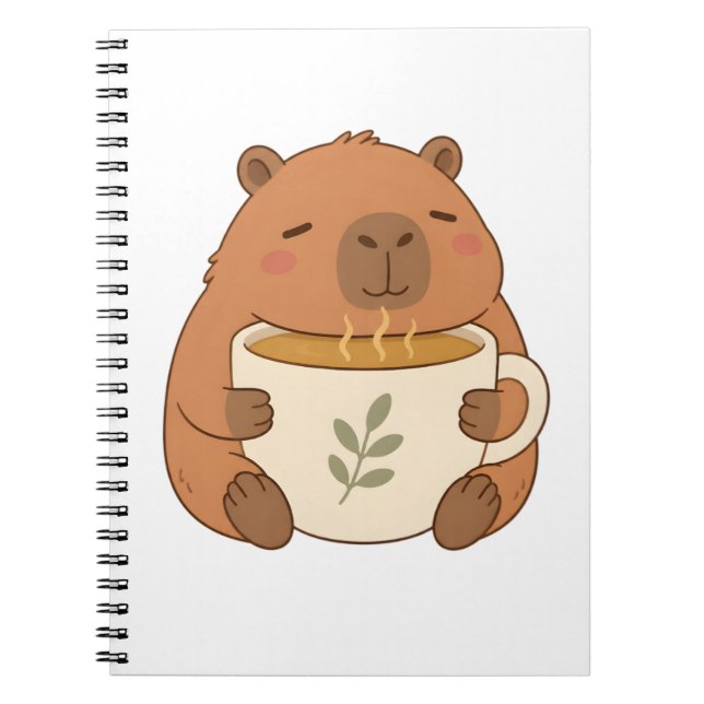 Espiral Caderno Capivara Fofa Abraçando Xícara de Café (Frente)