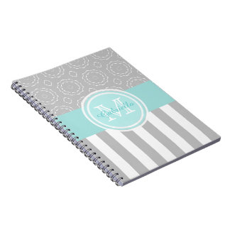 Espiral Caderno ciano, do cinza & o branco listrado/do