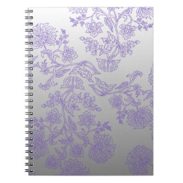 Espiral Caderno Cinza com Floral Roxo
