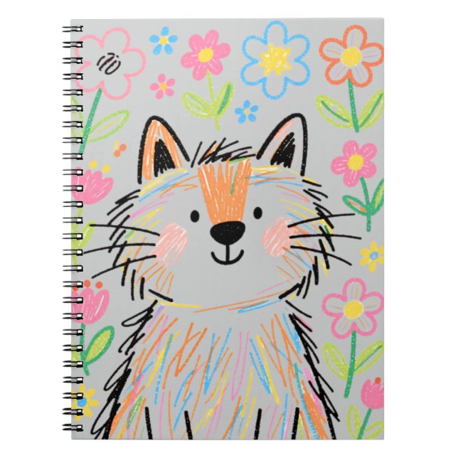 Espiral Caderno Cinza Gato Rabisco (Frente)