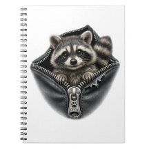 Caderno Clássico com Guaxinim Fofo em 3D na Bolsa