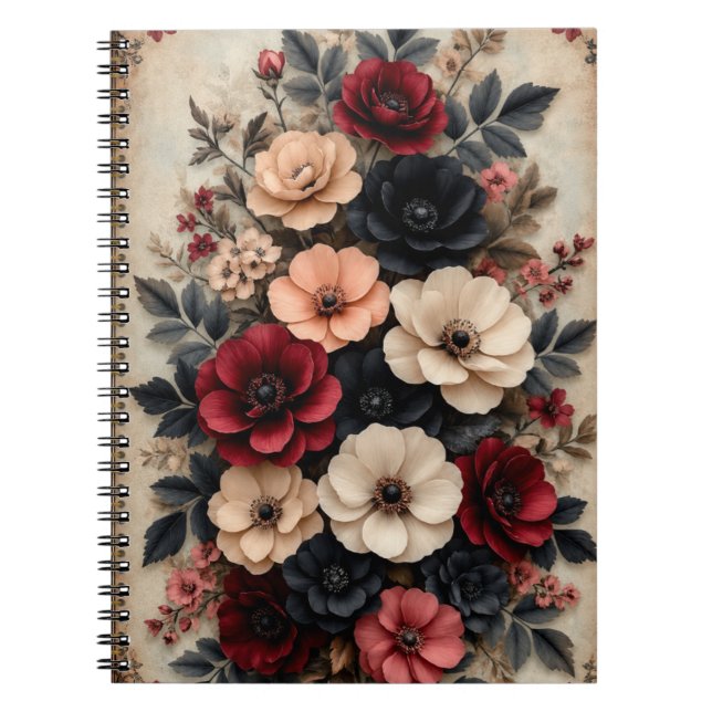 Espiral Caderno Clássico de Flores Vintage (Frente)