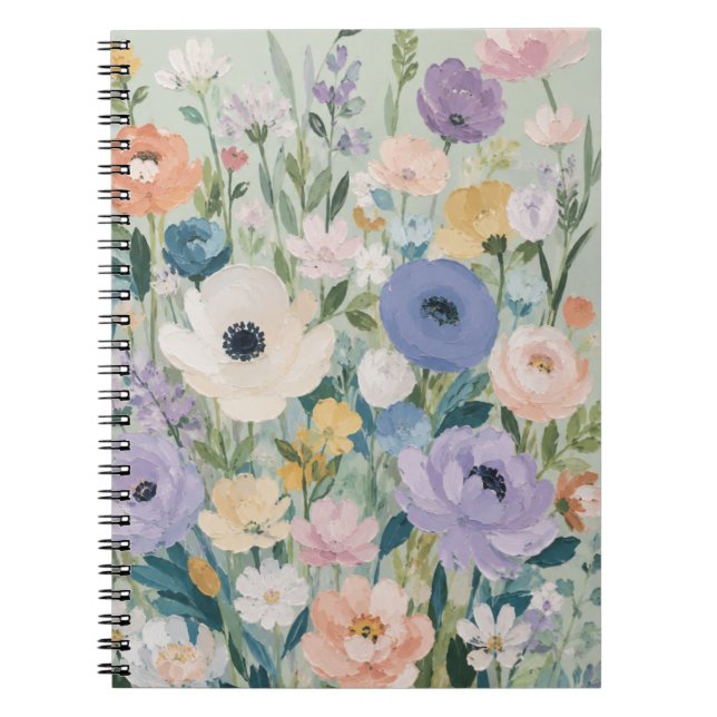 Espiral Caderno Clássico Floral Jardim de Flores Pastel  (Frente)