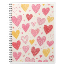 Caderno com Padrão de Coração Desenhado à Mão Esté
