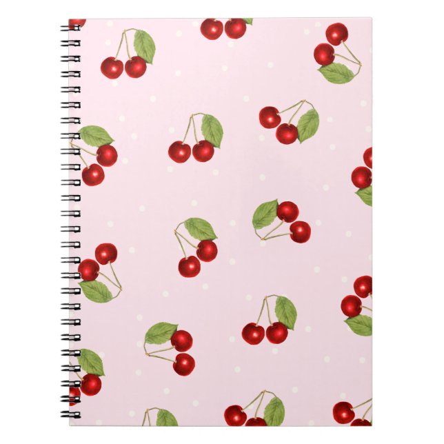 Espiral Caderno com Padrão de Frutas Cereja (Frente)