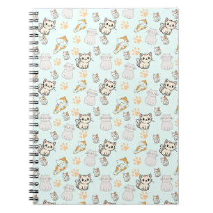 Espiral Caderno com Padrão de Gatinhos e Patas Kawaii Fofo