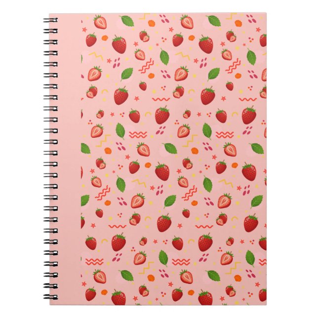 Espiral Caderno com Padrão de Morango Fofo (Frente)