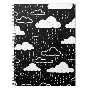 Espiral Caderno com Padrão de Nuvem de Chuva Preto e Branc