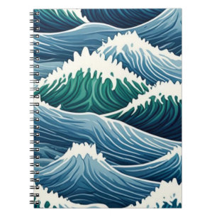 Espiral Caderno com Padrão de Onda do Oceano Azul Ousado