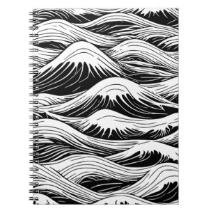 Espiral Caderno com Padrão de Onda Preto e Branco