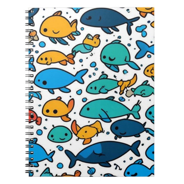 Espiral Caderno com Padrão de Peixes Coloridos Fofos (Frente)