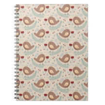 Caderno com Padrão Fantasioso de Pássaros e Flores