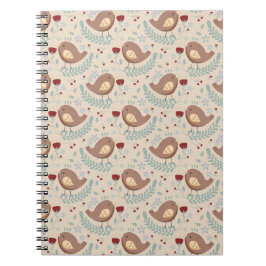 Espiral Caderno com Padrão Fantasioso de Pássaros e Flores