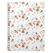 Caderno com Padrão Floral de Beija-flor de Outono