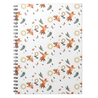 Espiral Caderno com Padrão Floral de Beija-flor de Outono