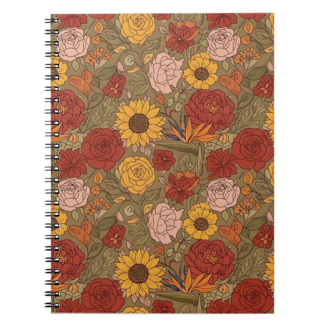 Espiral Caderno com Padrão Floral Quente (Frente)