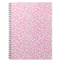 Caderno com padrão manchado rosa e branco