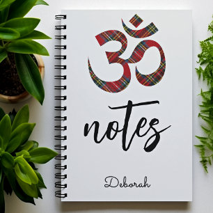 Espiral Caderno com Símbolo Om e Xadrez Royal Stewart Eleg