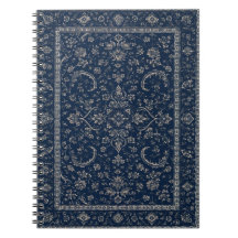 Caderno com Tapete Floral Persa Azul Marinho