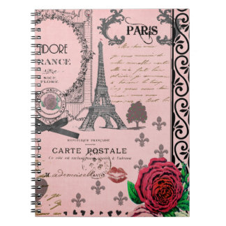 Espiral Caderno cor-de-rosa da colagem de Paris do vintage