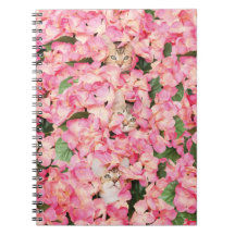Caderno cor-de-rosa da colagem do gatinho da flor
