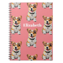 Caderno Corgi Rosa Personalizável com Texto Branco