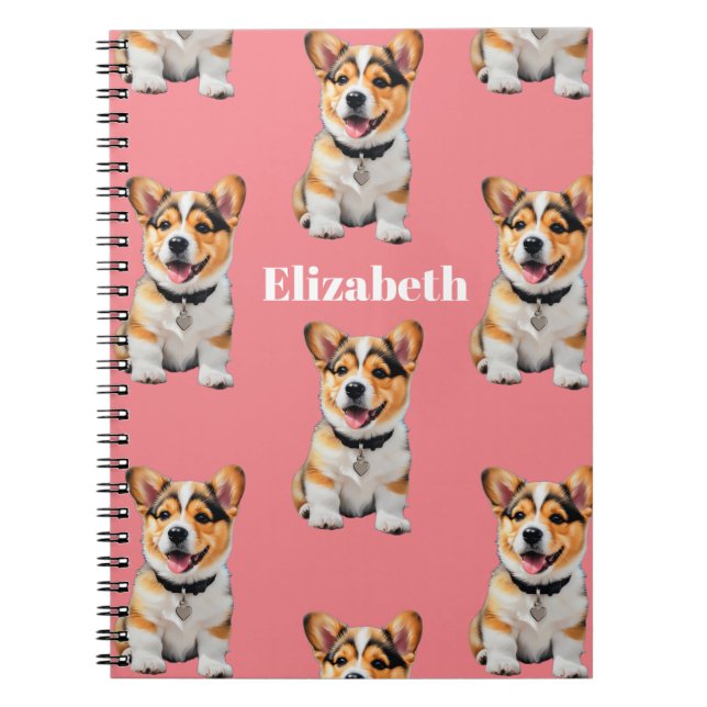 Espiral Caderno Corgi Rosa Personalizável com Texto Branco (Frente)