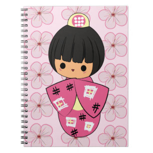 Espiral Caderno da boneca de Kawaii Kokeshi