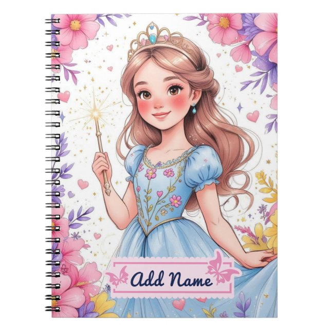 Espiral Caderno da Fada Princesa Azul – Adicione Nome (Frente)