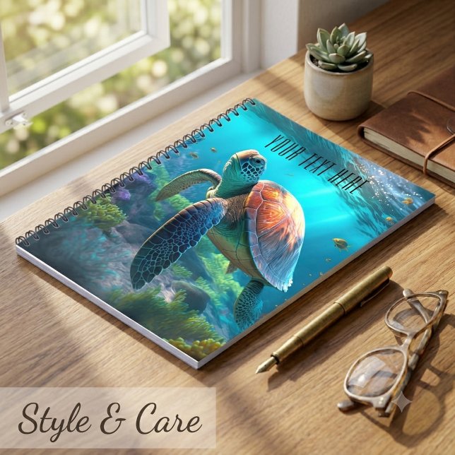Espiral Caderno da Natureza da Tartaruga Marinha – Título  (Sea Turtle Nature Notebook – Personalized Title)