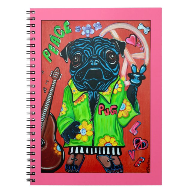 Espiral Caderno da paz do amor dos Pugs (Frente)