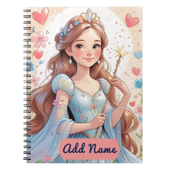 Espiral Caderno da Princesa Azul – Nome Editável (Frente)