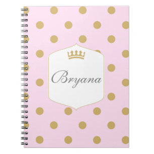 Espiral Caderno da Princesa da Coroa Real com Pontos Rosa