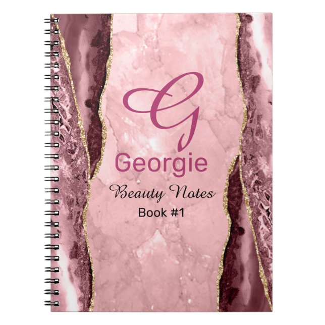 Espiral Caderno de Ágata Rosa e Dourado (Frente)
