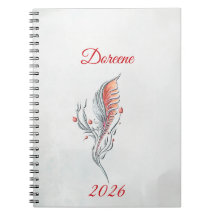 Caderno de água-forte floral de pena elegante